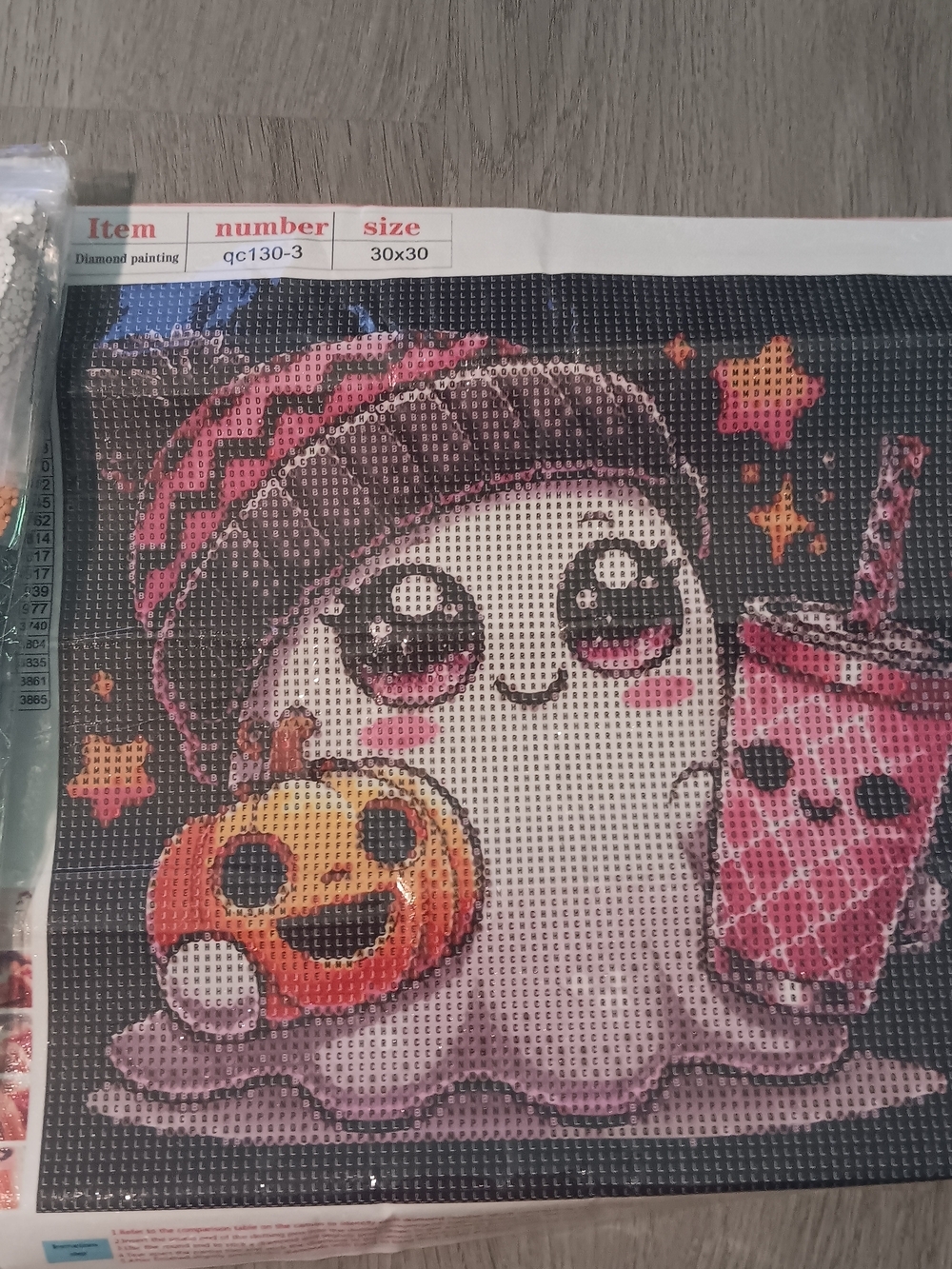 Cute Ghost Diamond Art Painting Kit Canvas — Pink, Gray, Orange 30x30